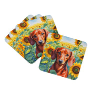 Load image into Gallery viewer, Dachshund in Sunflowers Coasters - Set of 4 Lightweight Foam, Absorbent Drink Coasters