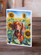 Load image into Gallery viewer, Dachshund in Sunflowers Greeting Cards - Blank Note Cards – 8-Pack of Artist-Designed Cards with Envelopes