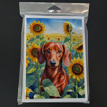 Load image into Gallery viewer, Dachshund in Sunflowers Greeting Cards - Blank Note Cards – 8-Pack of Artist-Designed Cards with Envelopes