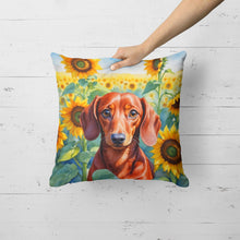 Load image into Gallery viewer, Dachshund in Sunflowers Throw Pillow