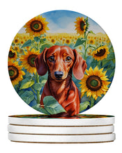 Load image into Gallery viewer, Dachshund in Sunflowers Large Sandstone Coasters Pack of 4