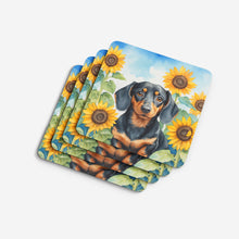 Load image into Gallery viewer, Dachshund in Sunflowers Coasters - Set of 4 Lightweight Foam, Absorbent Drink Coasters