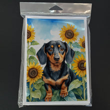 Load image into Gallery viewer, Dachshund in Sunflowers Greeting Cards - Blank Note Cards – 8-Pack of Artist-Designed Cards with Envelopes