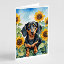 Load image into Gallery viewer, Dachshund in Sunflowers Greeting Cards - Blank Note Cards – 8-Pack of Artist-Designed Cards with Envelopes