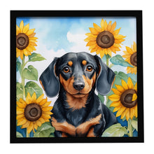 Load image into Gallery viewer, Dachshund in Sunflowers Framed Metal Print