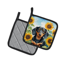 Load image into Gallery viewer, Dachshund in Sunflowers Pot Holders - Set of 2 Decorative Kitchen Helpers | Made in the USA