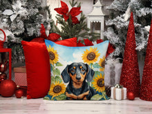 Load image into Gallery viewer, Dachshund in Sunflowers Throw Pillow - 14x14 Decorative Pillow – Art for Your Home &amp; Patio