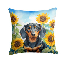 Load image into Gallery viewer, Dachshund in Sunflowers Throw Pillow - 14x14 Decorative Pillow – Art for Your Home &amp; Patio