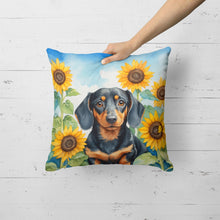 Load image into Gallery viewer, Dachshund in Sunflowers Throw Pillow