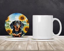 Load image into Gallery viewer, Dachshund in Sunflowers Large Sandstone Coasters Pack of 4