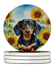 Load image into Gallery viewer, Dachshund in Sunflowers Large Sandstone Coasters Pack of 4