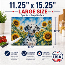 Load image into Gallery viewer, Dalmatian in Sunflowers Cutting Board Tempered Glass Kitchen Cutting Surface, Heat Resistant Chopping Board with Non-Slip Feet, Decorative Food Prep &amp; Serving