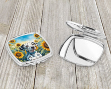 Load image into Gallery viewer, Dalmatian in Sunflowers Compact Mirror – Stylish Purse Mirror with Artistic Covers