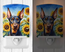 Load image into Gallery viewer, Doberman Pinscher in Sunflowers Ceramic Night Light