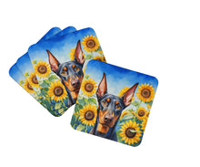 Load image into Gallery viewer, Doberman Pinscher in Sunflowers Coasters - Set of 4 Lightweight Foam, Absorbent Drink Coasters
