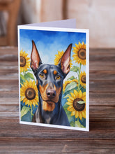 Load image into Gallery viewer, Doberman Pinscher in Sunflowers Greeting Cards - Blank Note Cards – 8-Pack of Artist-Designed Cards with Envelopes