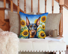 Load image into Gallery viewer, Doberman Pinscher in Sunflowers Throw Pillow - 14x14 Decorative Pillow – Art for Your Home &amp; Patio