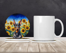 Load image into Gallery viewer, Doberman Pinscher in Sunflowers Large Sandstone Coasters Pack of 4