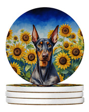 Load image into Gallery viewer, Doberman Pinscher in Sunflowers Large Sandstone Coasters Pack of 4