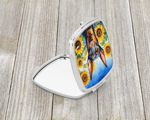 Load image into Gallery viewer, Doberman Pinscher in Sunflowers Compact Mirror – Stylish Purse Mirror with Artistic Covers