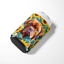 Load image into Gallery viewer, Dogue de Bordeaux in Sunflowers Can or Bottle Hugger