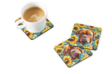 Load image into Gallery viewer, Dogue de Bordeaux in Sunflowers Coasters - Set of 4 Lightweight Foam, Absorbent Drink Coasters