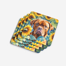 Load image into Gallery viewer, Dogue de Bordeaux in Sunflowers Coasters - Set of 4 Lightweight Foam, Absorbent Drink Coasters
