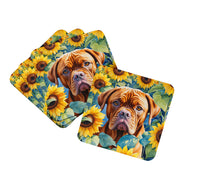 Load image into Gallery viewer, Dogue de Bordeaux in Sunflowers Coasters - Set of 4 Lightweight Foam, Absorbent Drink Coasters