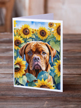 Load image into Gallery viewer, Dogue de Bordeaux in Sunflowers Greeting Cards - Blank Note Cards – 8-Pack of Artist-Designed Cards with Envelopes