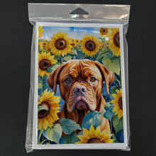 Load image into Gallery viewer, Dogue de Bordeaux in Sunflowers Greeting Cards - Blank Note Cards – 8-Pack of Artist-Designed Cards with Envelopes