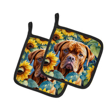 Load image into Gallery viewer, Dogue de Bordeaux in Sunflowers Pot Holders - Set of 2 Decorative Kitchen Helpers | Made in the USA