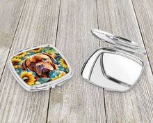 Load image into Gallery viewer, Dogue de Bordeaux in Sunflowers Compact Mirror – Stylish Purse Mirror with Artistic Covers