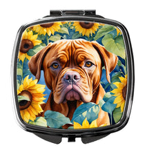 Load image into Gallery viewer, Dogue de Bordeaux in Sunflowers Compact Mirror – Stylish Purse Mirror with Artistic Covers