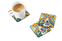 Load image into Gallery viewer, English Bull Terrier in Sunflowers Coasters - Set of 4 Lightweight Foam, Absorbent Drink Coasters