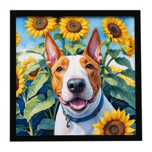 Load image into Gallery viewer, English Bull Terrier in Sunflowers Framed Metal Print