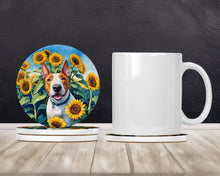 Load image into Gallery viewer, English Bull Terrier in Sunflowers Large Sandstone Coasters Pack of 4