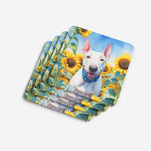 Load image into Gallery viewer, English Bull Terrier in Sunflowers Coasters - Set of 4 Lightweight Foam, Absorbent Drink Coasters