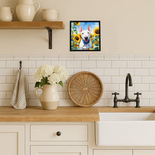 Load image into Gallery viewer, English Bull Terrier in Sunflowers Framed Metal Print