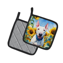 Load image into Gallery viewer, English Bull Terrier in Sunflowers Pot Holders - Set of 2 Decorative Kitchen Helpers | Made in the USA