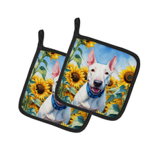 Load image into Gallery viewer, English Bull Terrier in Sunflowers Pot Holders - Set of 2 Decorative Kitchen Helpers | Made in the USA