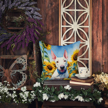 Load image into Gallery viewer, English Bull Terrier in Sunflowers Throw Pillow