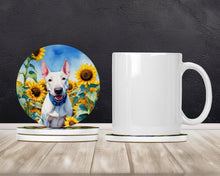 Load image into Gallery viewer, English Bull Terrier in Sunflowers Large Sandstone Coasters Pack of 4