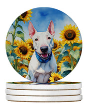 Load image into Gallery viewer, English Bull Terrier in Sunflowers Large Sandstone Coasters Pack of 4