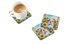 Load image into Gallery viewer, English Bulldog in Sunflowers Coasters - Set of 4 Lightweight Foam, Absorbent Drink Coasters