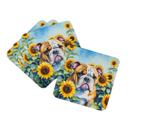 Load image into Gallery viewer, English Bulldog in Sunflowers Coasters - Set of 4 Lightweight Foam, Absorbent Drink Coasters