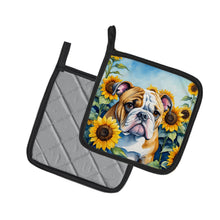 Load image into Gallery viewer, English Bulldog in Sunflowers Pot Holders - Set of 2 Decorative Kitchen Helpers | Made in the USA