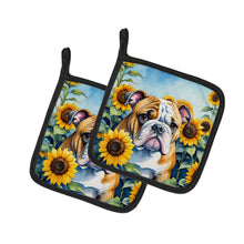 Load image into Gallery viewer, English Bulldog in Sunflowers Pot Holders - Set of 2 Decorative Kitchen Helpers | Made in the USA