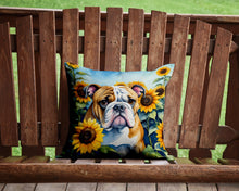Load image into Gallery viewer, English Bulldog in Sunflowers Throw Pillow - 14x14 Decorative Pillow – Art for Your Home &amp; Patio