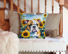 Load image into Gallery viewer, English Bulldog in Sunflowers Throw Pillow - 14x14 Decorative Pillow – Art for Your Home &amp; Patio