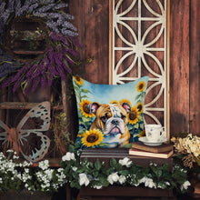 Load image into Gallery viewer, English Bulldog in Sunflowers Throw Pillow - 14x14 Decorative Pillow – Art for Your Home &amp; Patio